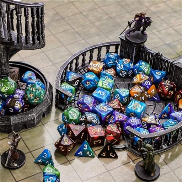 Polyhedral Dice Set (35 Pieces) with Black Pouches, 5 Complete Double-Colors - Picture 6 of 7